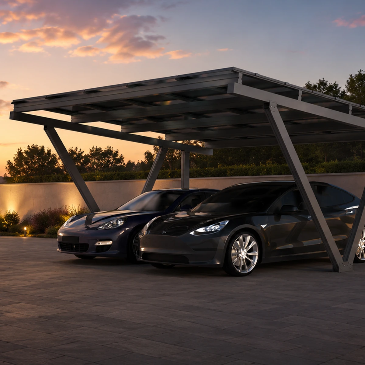 Constepo, přístřešek pro auto, carport, panely FV
